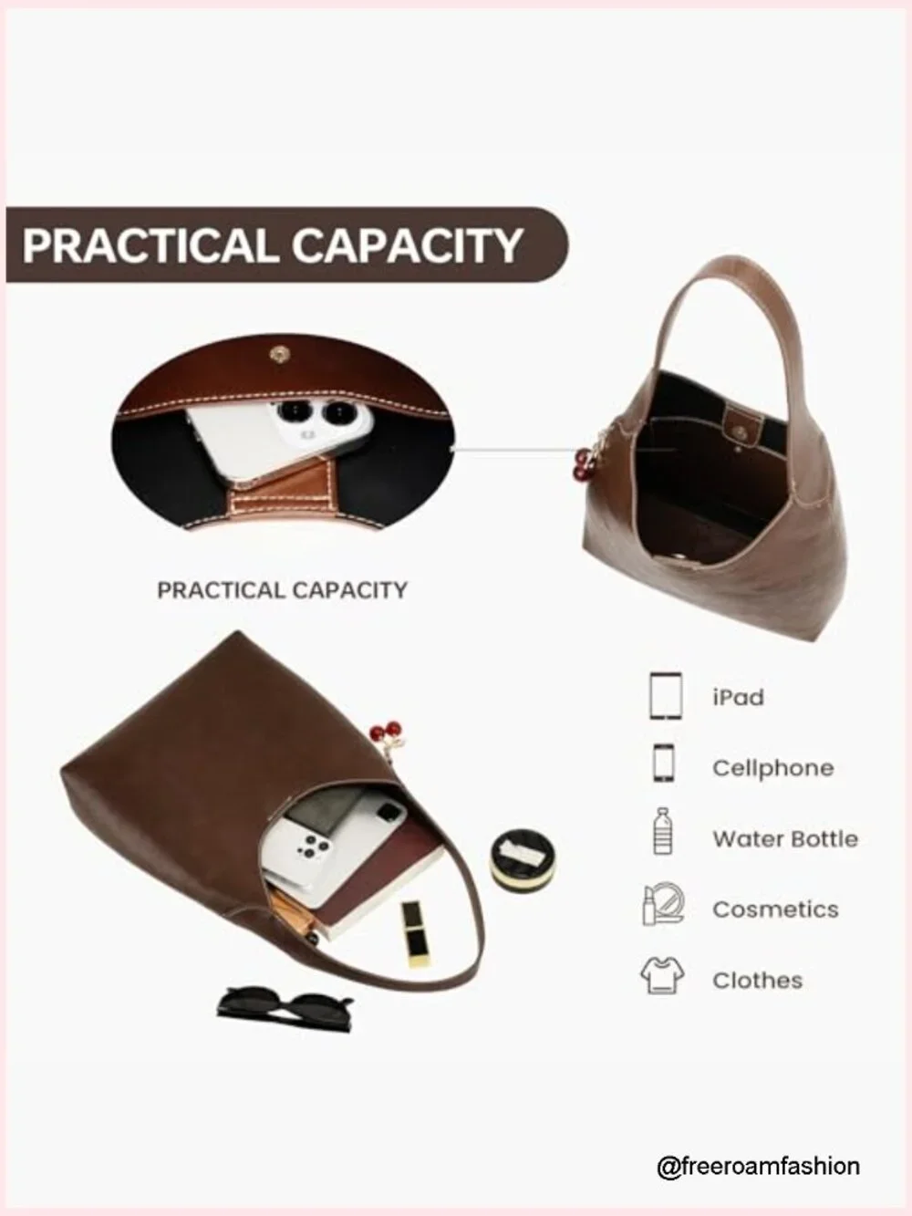 Vegan Leather Slouchy Hobo Bag with Detachable Cherry Charm